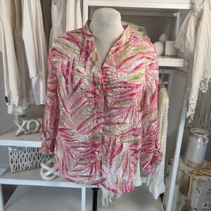 Brielle Blvd. plus size 16, floral, sheer, coastal layering 3/4 sleeve top #2778